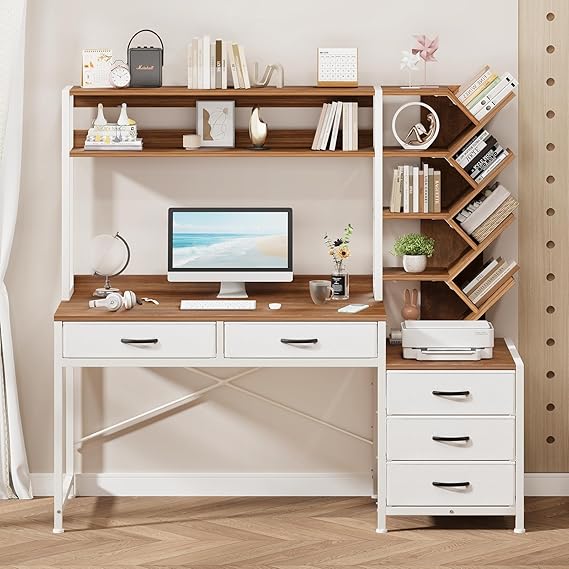 52" Reversible Computer Desk with Hutch & 5 Drawers