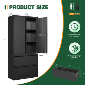 Metal Locking File Cabinet with Drawers and Adjustable Shelves