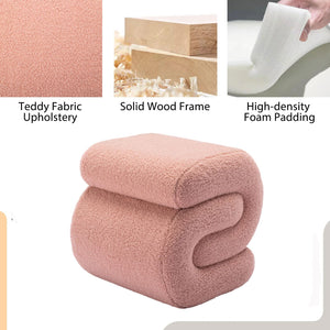 S-Shaped Sherpa Vanity Ottoman Stool