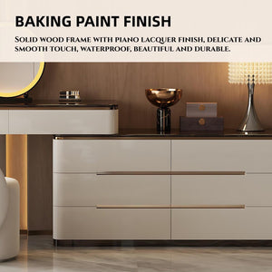 Modern Makeup Vanity Desk with LED Mirror, Stool & 8 Drawers