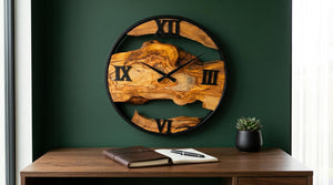 Olive Wood Wall Clock – Live Edge Silent Non-Ticking