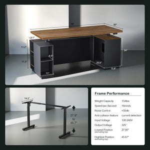 71" L-Shaped Electric Standing Desk with File Cabinet