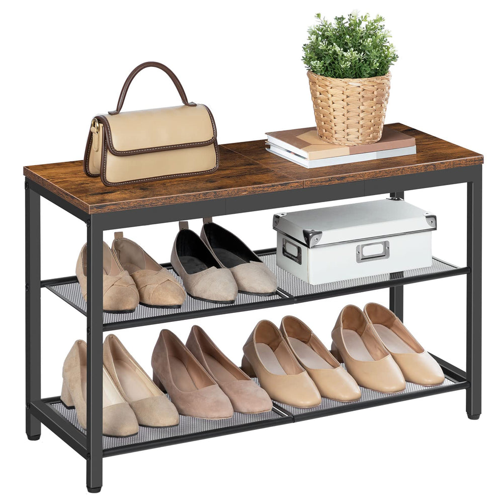 3-Tier Shoe Bench with Mesh Shelves