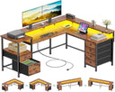L-Shaped Gaming Desk with 6 Drawers, Monitor Stand & Power Outlets