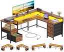 Reversible L-Shaped Gaming Desk with 6 Drawers, Monitor Stand & Power Outlets