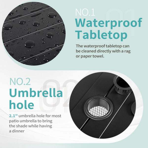 59" Rectangle Metal Outdoor Dining Table with Umbrella Hole