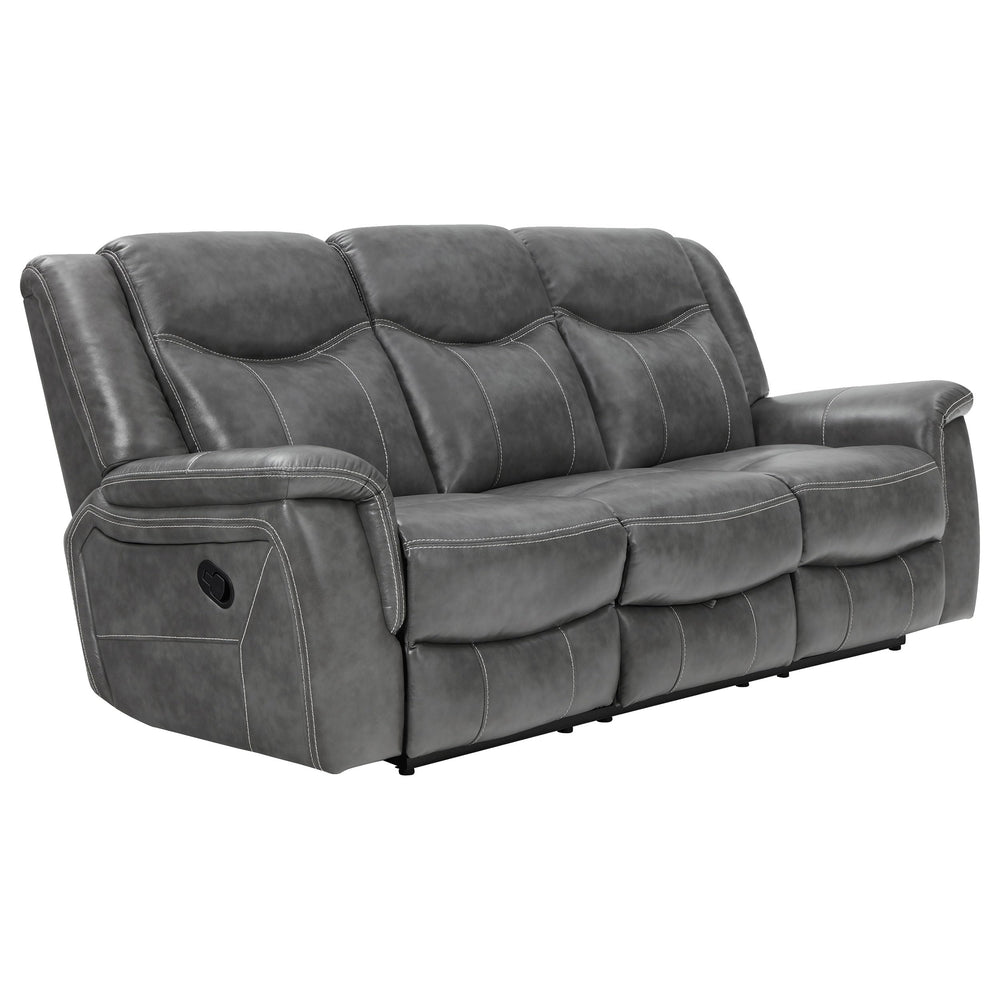 Grey Reclining Sofa with Power Outlet, Padded Headrests & Hidden Storage