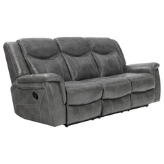 Grey Reclining Sofa with Power Outlet, Padded Headrests & Hidden Storage
