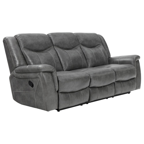 Grey Reclining Sofa with Power Outlet, Padded Headrests & Hidden Storage