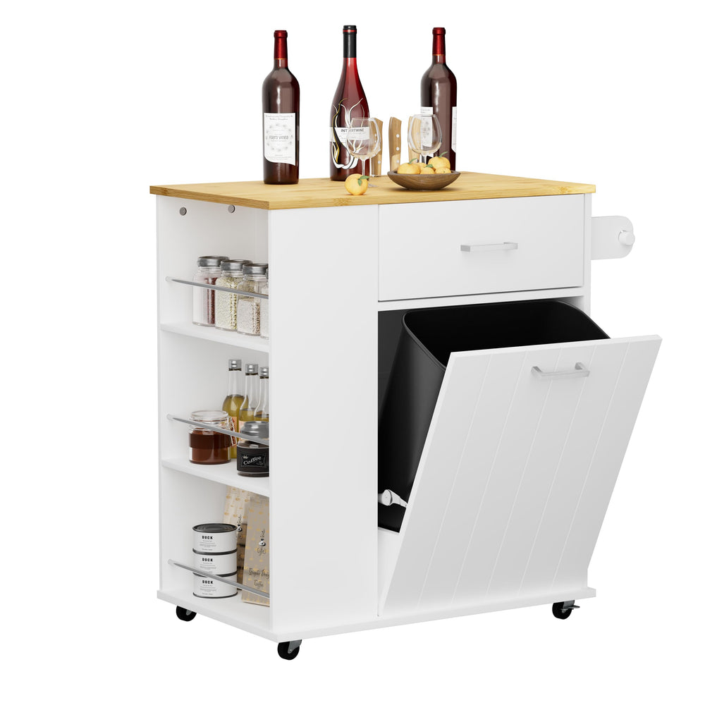 Rolling Kitchen Island with Trash Can Storage