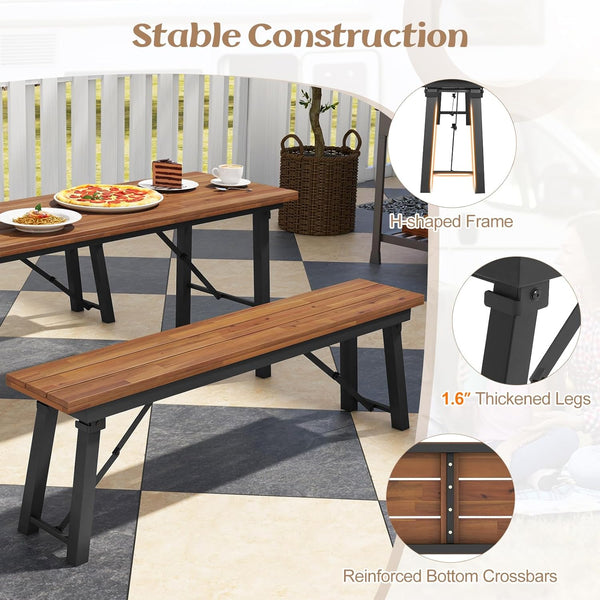 Folding Outdoor Bench Set of 2 – Acacia Wood & Metal