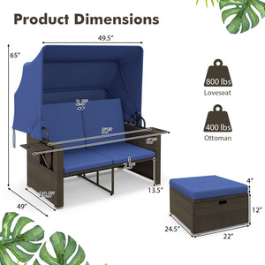 Outdoor Rattan Daybed with Retractable Canopy & Adjustable Backrests