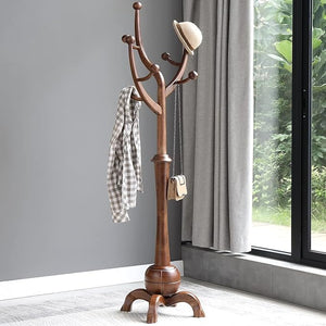 Freestanding Wood Coat Rack with 8 Hooks