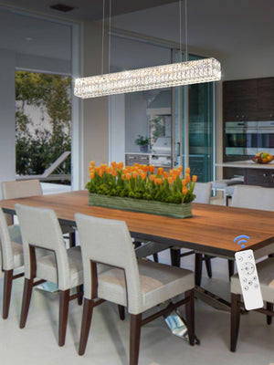 40" Rectangle Crystal Chandelier – Dimmable LED Linear Pendant Light