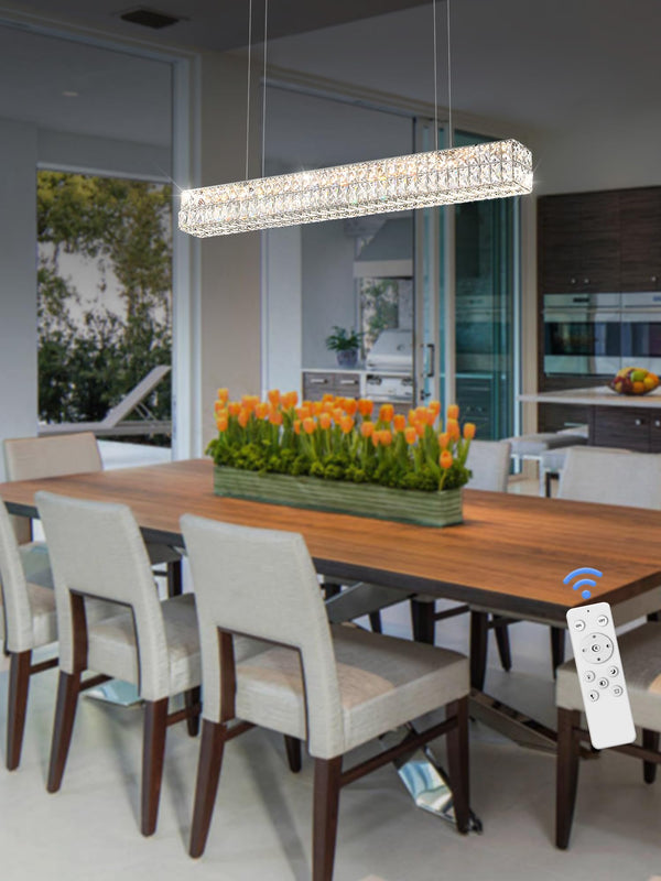 40" Rectangle Crystal Chandelier – Dimmable LED Linear Pendant Light