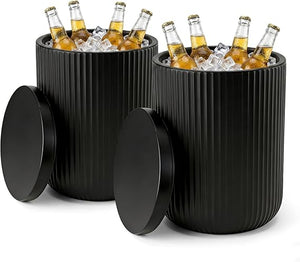 Outdoor Cooler Side Table with Lid — Double-Walled Ice Bucket, All-Weather Patio