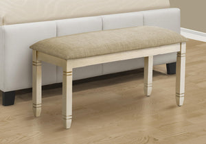 41-Inch Upholstered Bench – Beige Linen & Antique White Wood Legs