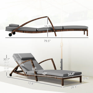 PE Rattan Chaise Lounge Chair Set of 2 with Cushion & Armrests