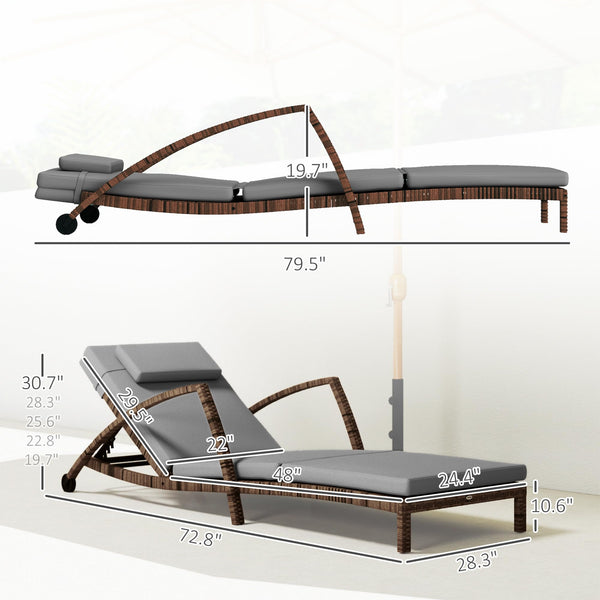PE Rattan Chaise Lounge Chair Set of 2 with Cushion & Armrests