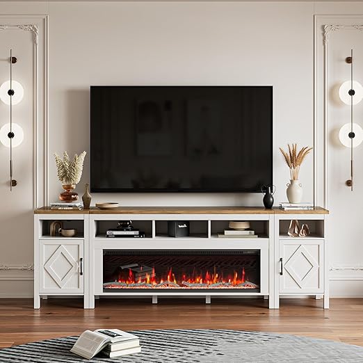 Electric Fireplace TV Stand with Open Storage – 55 to 98 Inch
