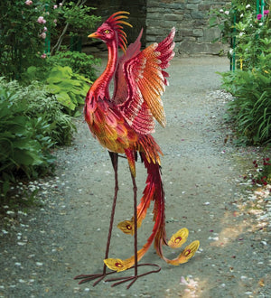 Red Phoenix Metal Statue – Indoor & Outdoor Decorative Sculpture
