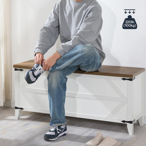 Farmhouse Toy Box Storage Bench with Safety Hinges – 47.2" Wooden Chest