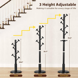 Freestanding Wood Coat Rack with 10 Hooks