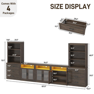 4-Piece Entertainment Center with Bookshelves, 157"W