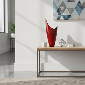 Red Glazed Aluminum Pointed Vase — 8"L x 3"W x 18"H