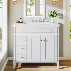 36-Inch Bathroom Vanity with Sink, 4 Drawers & 2 Doors, Solid Wood Frame