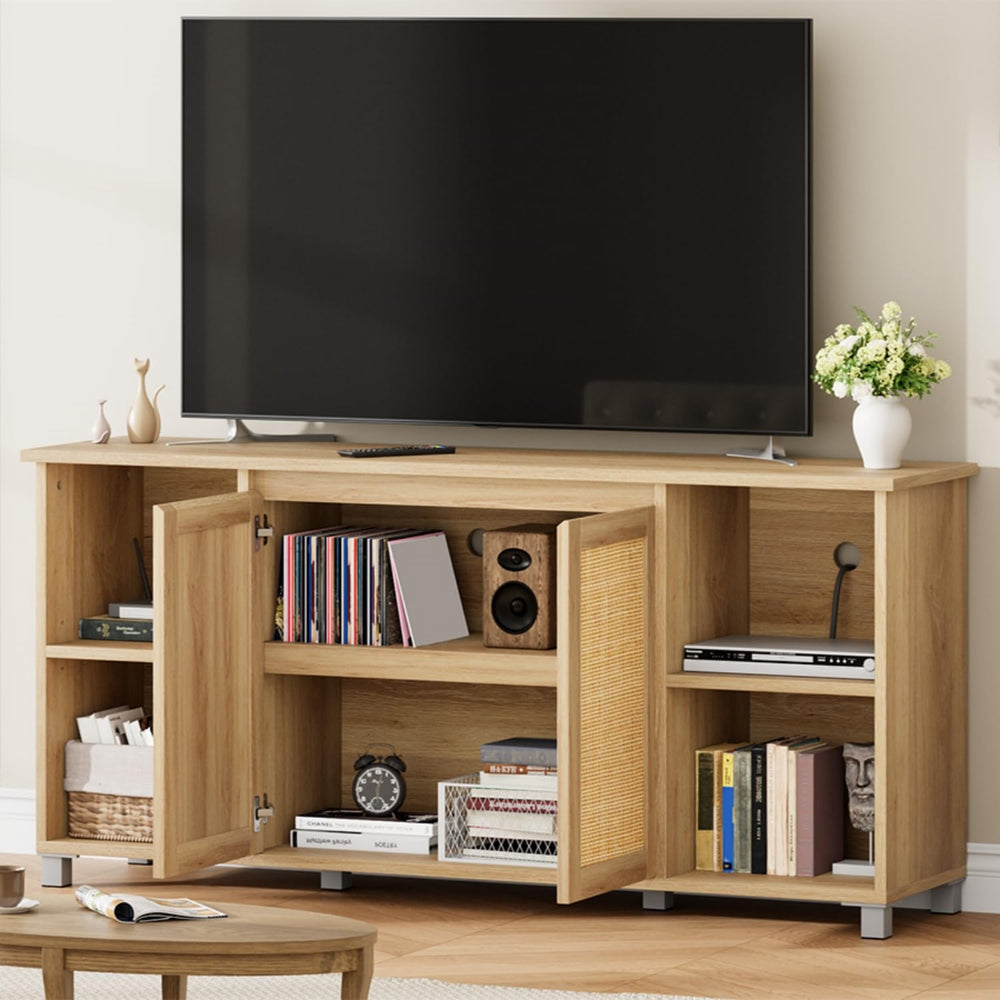 70" Rattan TV Stand – Mid-Century Modern Entertainment Center