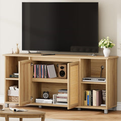 70" Rattan TV Stand – Mid-Century Modern Entertainment Center
