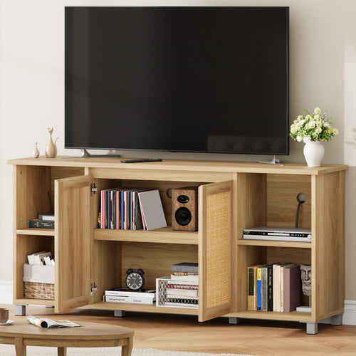 70" Rattan TV Stand – Mid-Century Modern Entertainment Center