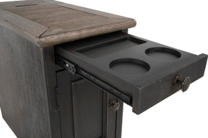 Rustic Chair Side End Table with Pull-Out Tray & USB Ports
