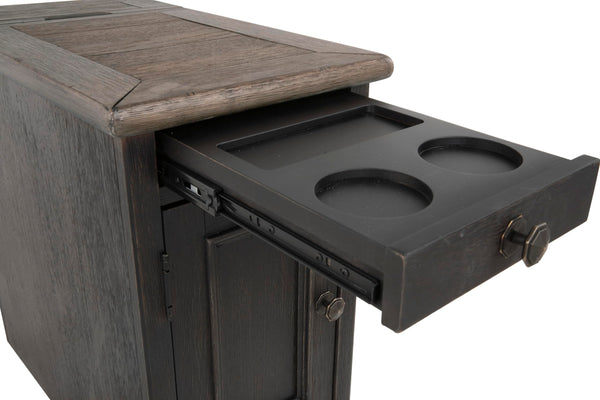 Rustic Chair Side End Table with Pull-Out Tray & USB Ports