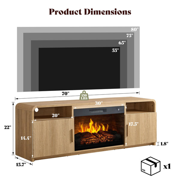 70" Fluted TV Stand with 30" Electric Fireplace