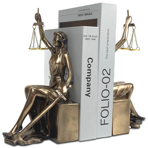 Lady Justice Statue Bookends – Gold Metal & Resin, Set of 2