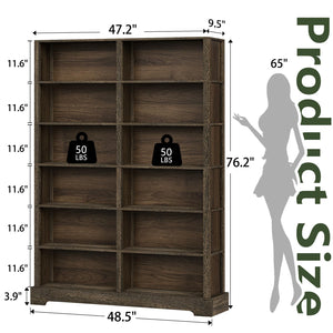 5-Tier Wood Bookcase, 47" Wide & 64" Tall with Storage