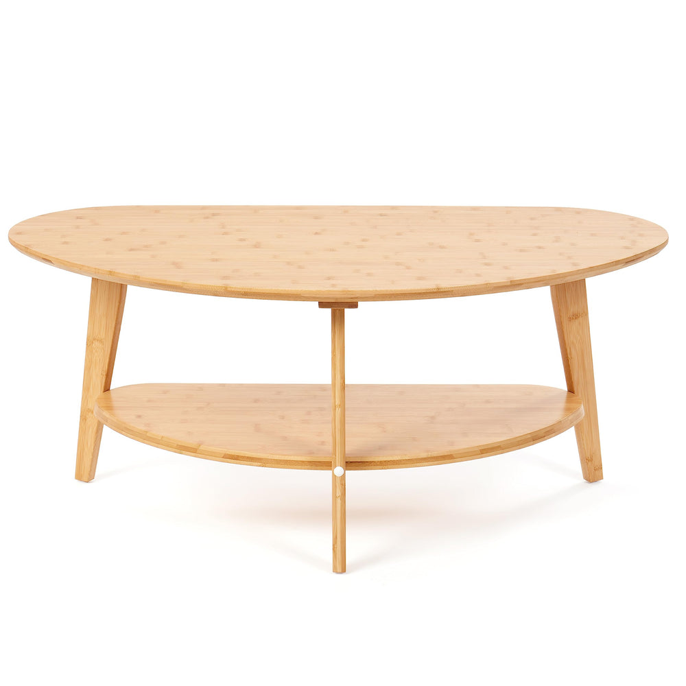 Oval Bamboo Coffee Table with Lower Storage Shelf