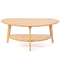 Oval Bamboo Coffee Table with Lower Storage Shelf