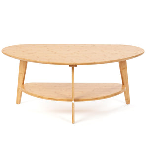 Oval Bamboo Coffee Table with Lower Storage Shelf
