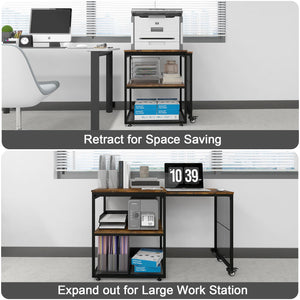 Rolling Printer Stand with Storage Shelves & Extendable Craft Table