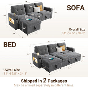 L-Shaped Sleeper Sofa with Storage & Charging Station