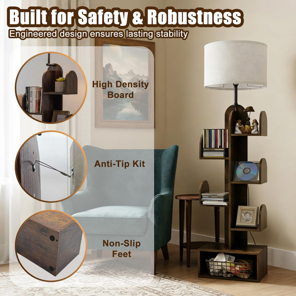 5-Tier Cactus Bookshelf Floor Lamp with Dimmable Lighting