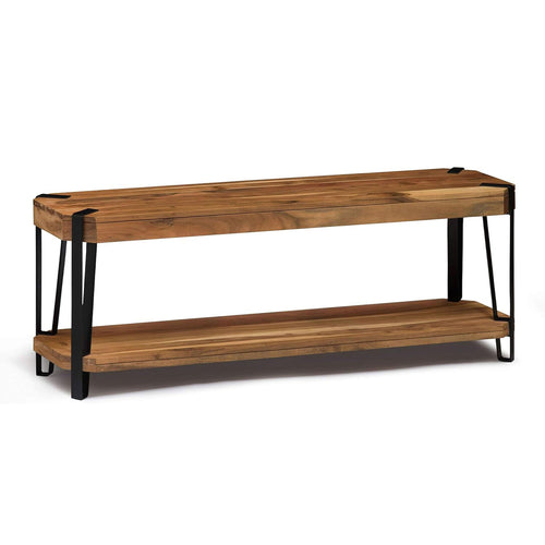 48" Live Edge Acacia Wood Bench with Bottom Shelf