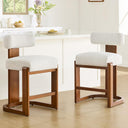 Modern Boucle Counter Height Bar Stools Set of 2 with Wood Legs