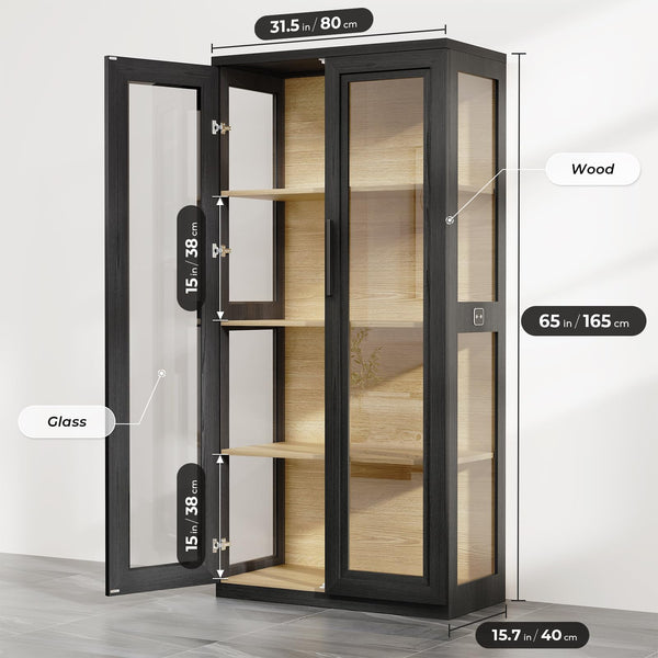 LED Display Cabinet with Glass Doors & 4 Shelves