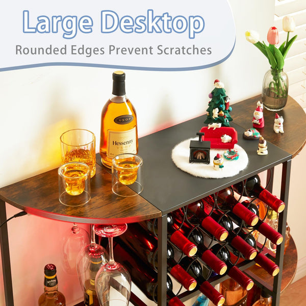 3-Tier Wine Bar Cabinet with LED Lights