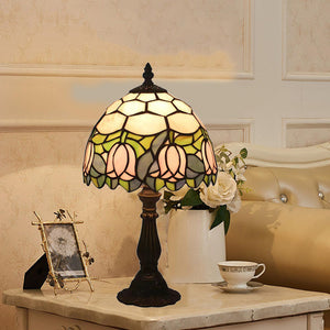 Tiffany Style Stained Glass Table Lamp with Pink Tulip Pattern