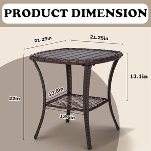 Outdoor Wicker Patio Side Table with 2-Tier Storage